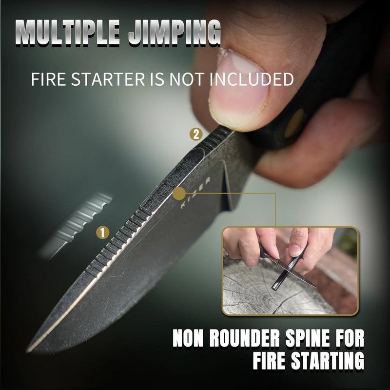 KIZER Hare Fixed Blade Knife with Sheath, 3.14" D2 Steel Blade EDC Fixed Blade Hunting Knives with Black G10 Handle, Small Bushcraft Survival Neck Knives, Outdoor Camping Knife for Men Women, 1077M1 - Image 4